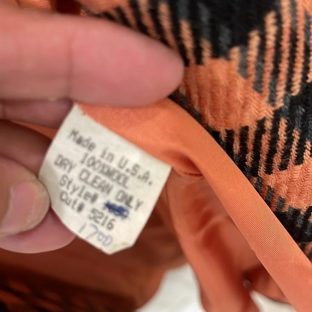 Vintage BARAMI 100% WOOL COAT BLAZER SZ 12 FULLY LINED BLACK ORANGE HOUNDSTOOTH - Picture 13 of 17
